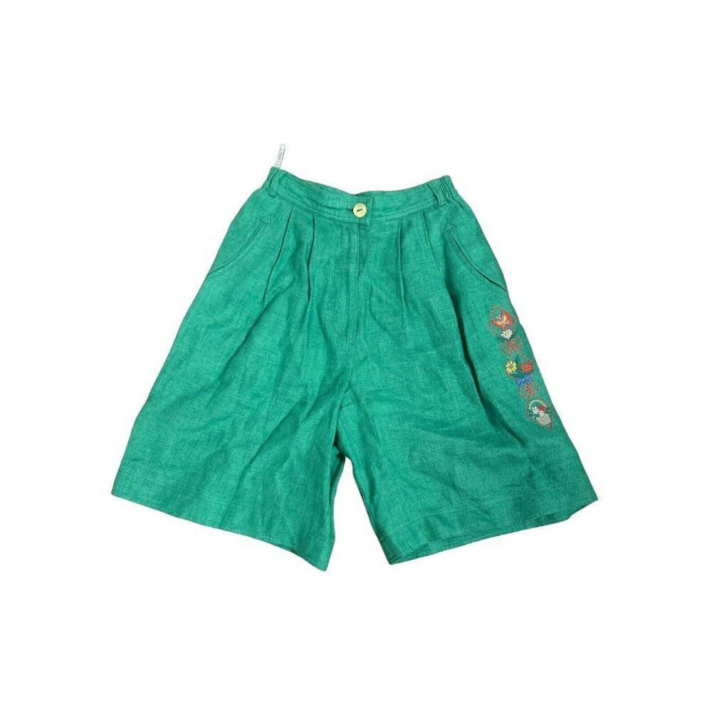 Julius lang vintage 100% linen high rise green Bermuda shorts 42 IT small